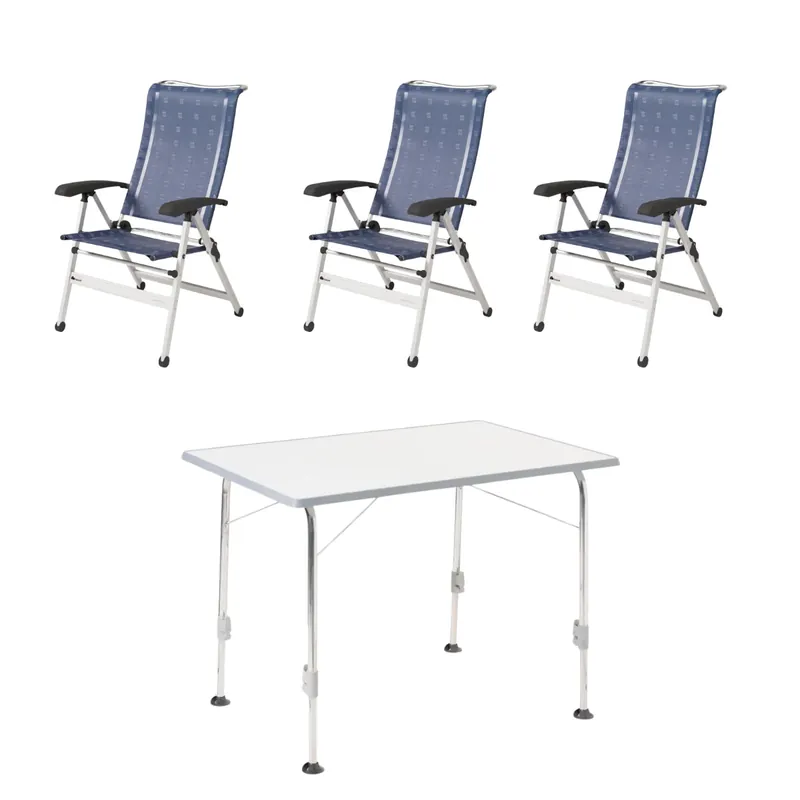 Rabatt DUKDALF Stuhl Cha Cha blau 3er-Set & Tisch STABILIC III 115x70 cm hellgrau