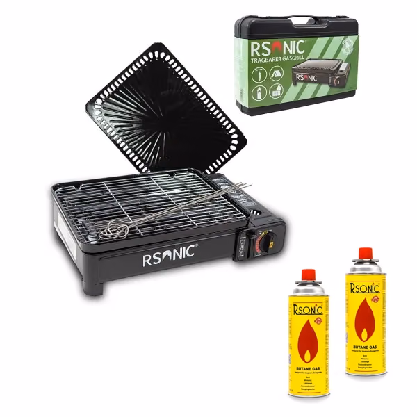 Must-Have ECKLA Grill incl. Adaptionsblech und 2 Gaskartuschen 75570 f. Metamo Bollerwagen